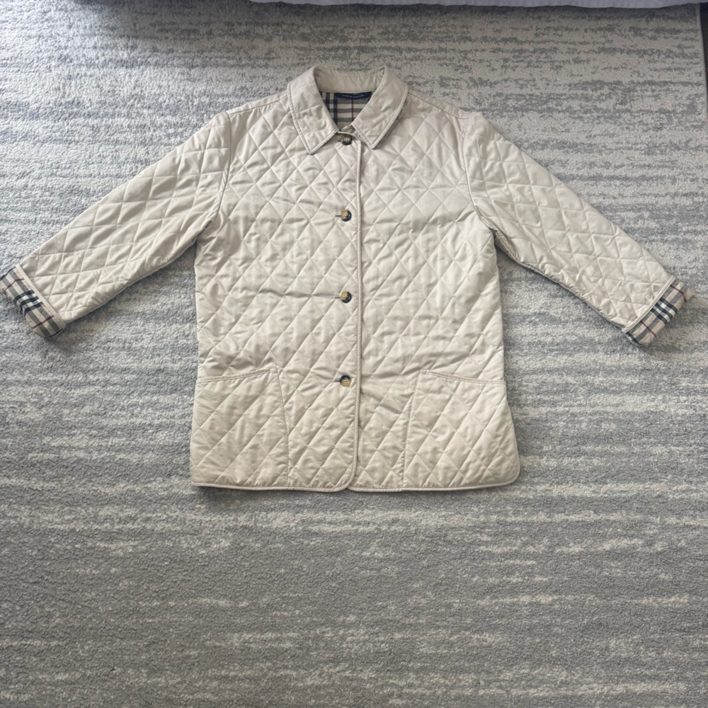 Burberry Cream Quilted Utility Jacket with Plaid Cuff Trim - Picture 1 of 5